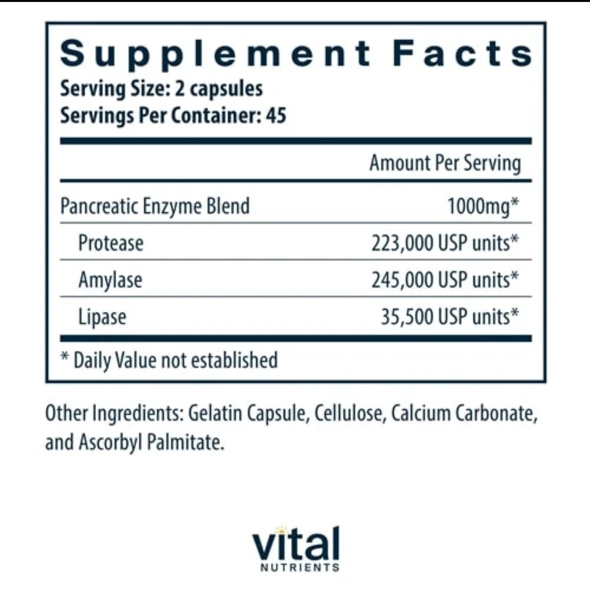 Vital Nutrients Pancreatic Enzymes 1000mg 180 Capsules