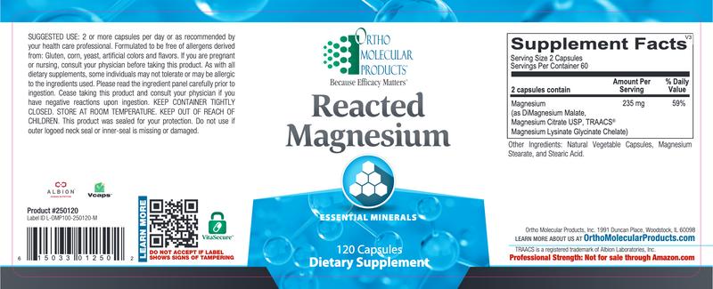 Ortho Molecular Products Reacted Magnesium – 60 Capsules